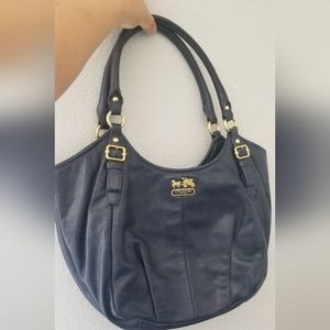 Coach navy leather shoulder bag